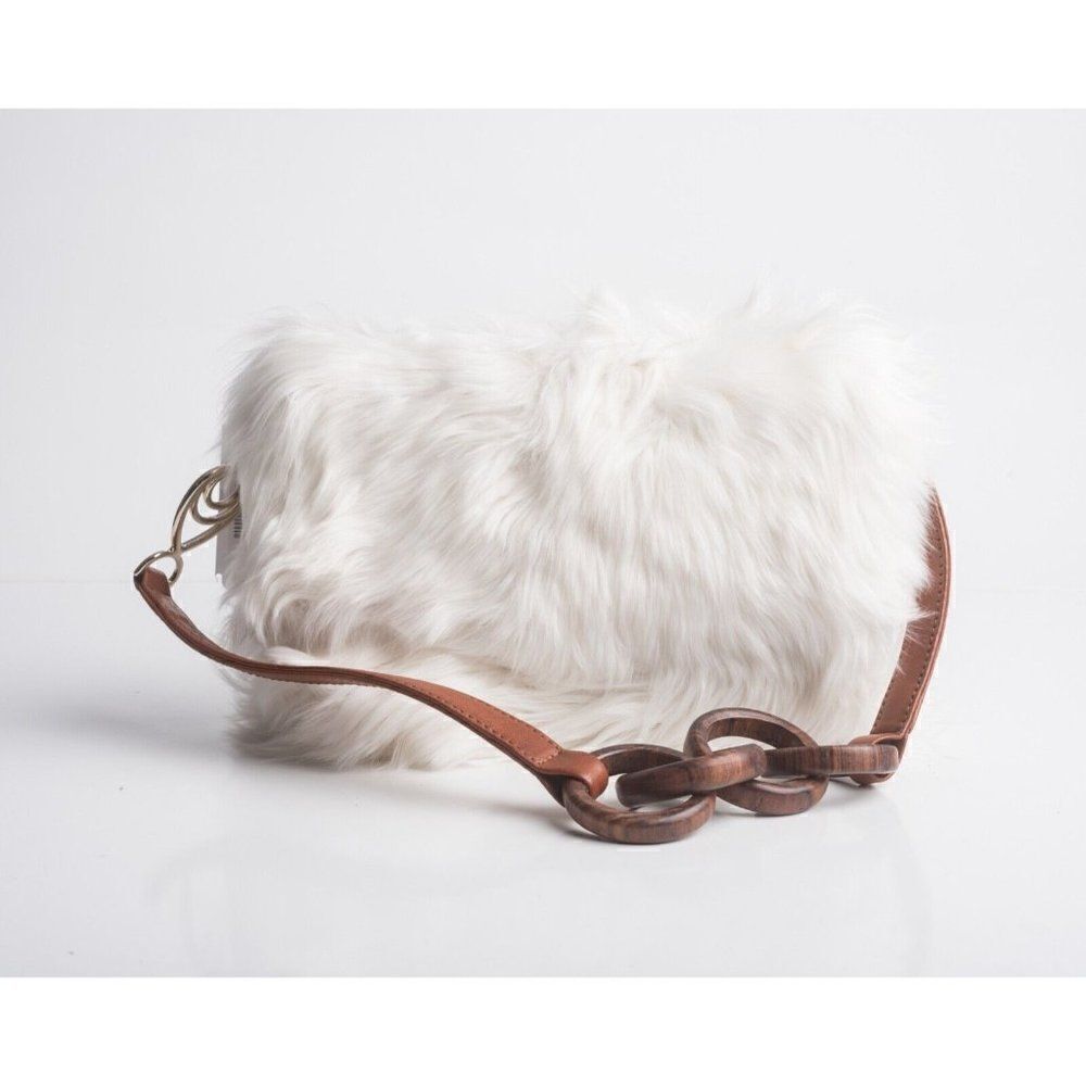 Brother Vellies Lijadu Shearling Billfold Shoulder Bag Purse in White Alpaca Fur